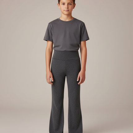 Pantalon Fluide Gris Chiné Évasé Confortable Enfant - Molleton