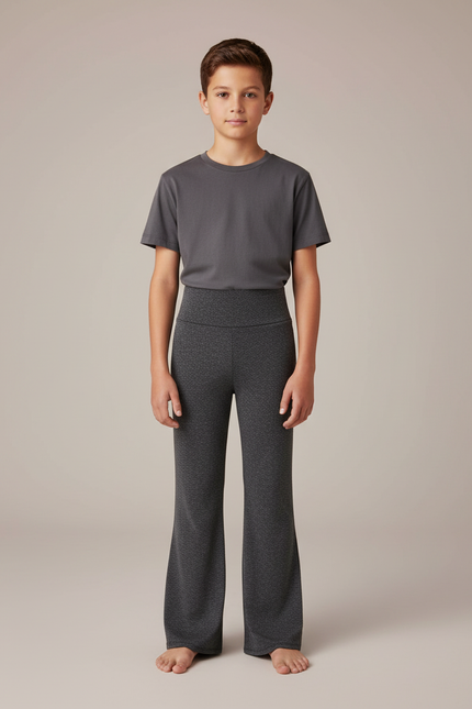 Pantalon Fluide Gris Chiné Évasé Confortable Enfant - Molleton