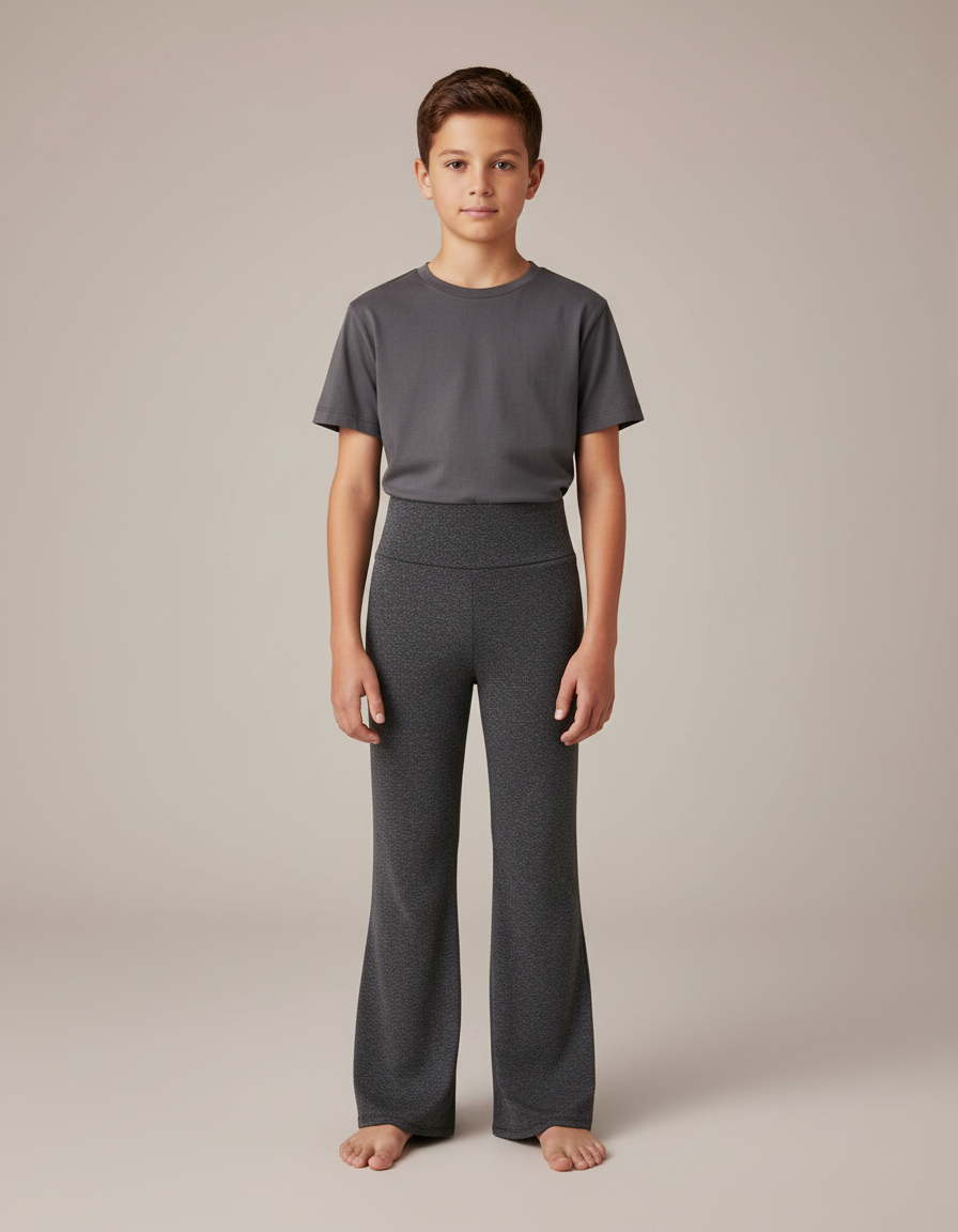 Pantalon Fluide Gris Chiné Évasé Confortable Enfant - Molleton
