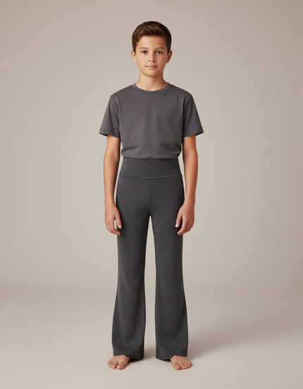 Pantalon Fluide Gris Chiné Évasé Confortable Enfant - Molleton