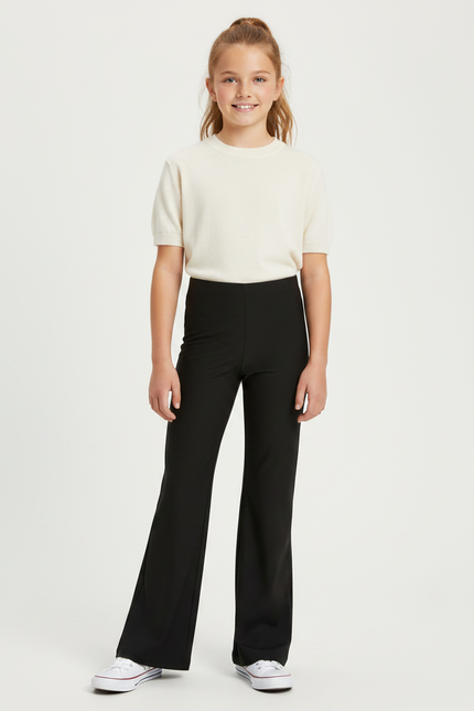 Pantalon Fluide Noir Ample Évasé Taille Haute Fille - Polyester