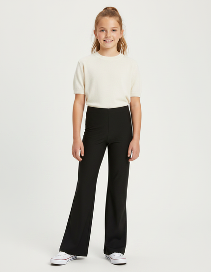 Pantalon Fluide Noir Ample Évasé Taille Haute Fille - Polyester