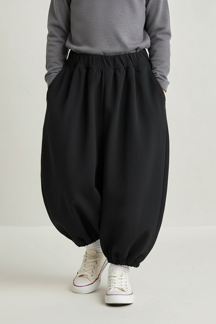 Pantalon Fluide Noir Ample Harem Enfants Décontracté - Polyester