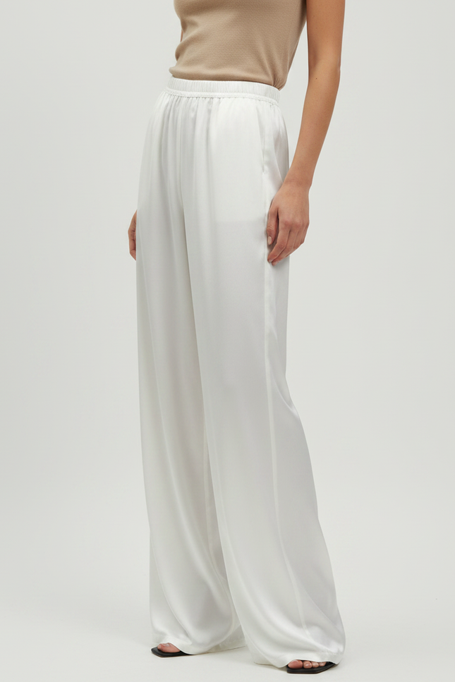 Pantalon Fluide Blanc Satiné Ample Décontracté Élégant