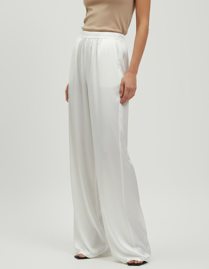 Pantalon Fluide Blanc Satiné Ample Décontracté Élégant