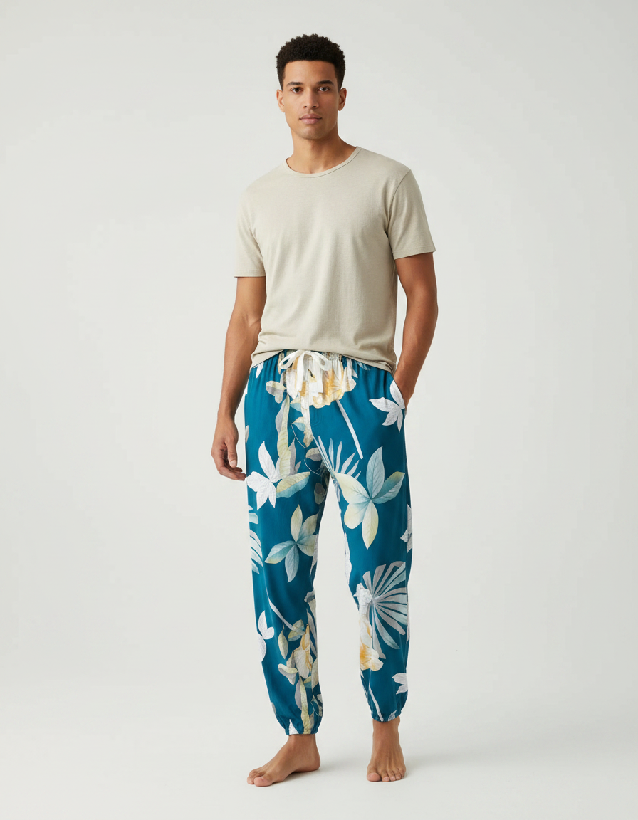 Pantalon Fluide Homme Imprimé Floral Tropical Viscose