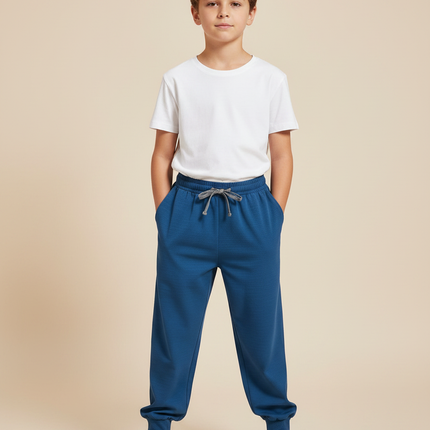 Pantalon Fluide Bleu Marine Ample Cordon Enfant Jogger - Molleton