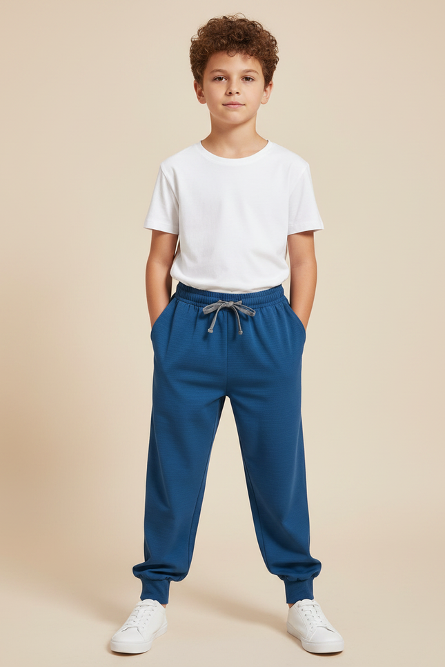 Pantalon Fluide Bleu Marine Ample Cordon Enfant Jogger - Molleton