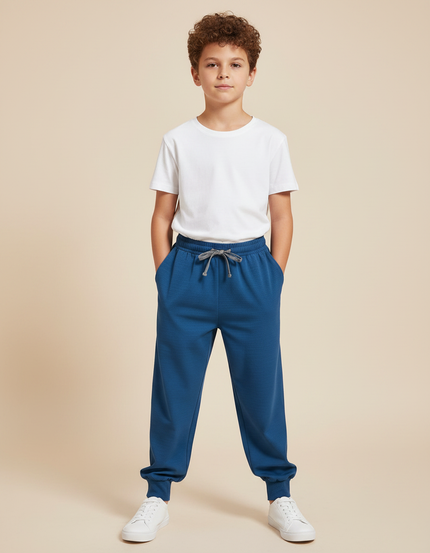 Pantalon Fluide Bleu Marine Ample Cordon Enfant Jogger - Molleton