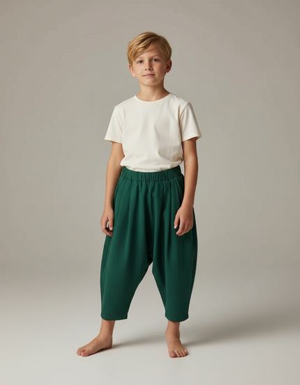 Pantalon Fluide Vert Ample Molleton Confortable Enfant