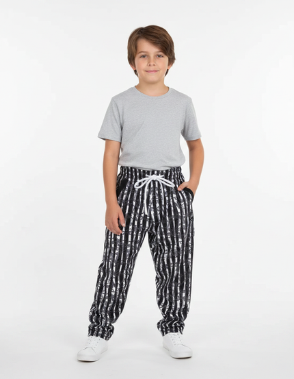 Pantalon Fluide Rayé Noir Blanc Décontracté Enfant - Imprimé Molleton