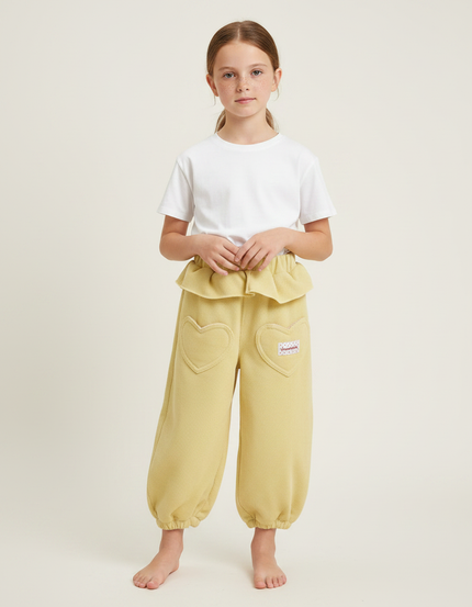 Pantalon Fluide Jaune Coeurs Ample Confortable Fille - Cordé