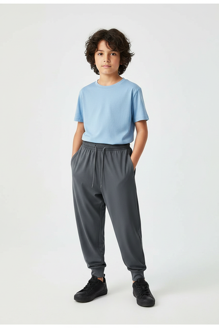 Pantalon Fluide Gris Cordon Ample Sport Enfant - Polyester