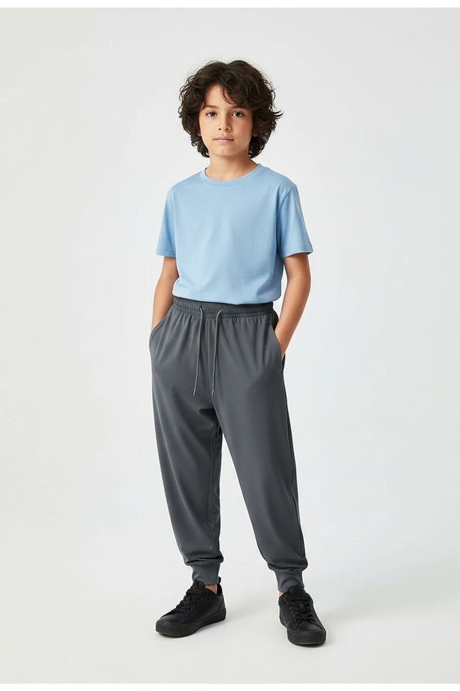 Pantalon Fluide Gris Cordon Ample Sport Enfant - Polyester