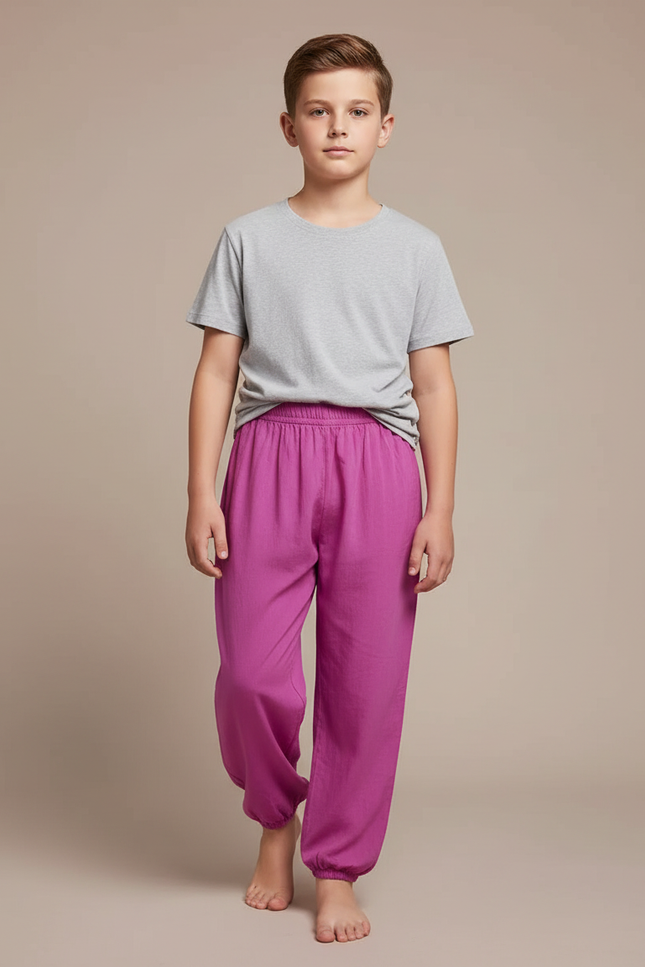 Pantalon Fluide Fuchsia Coton Ample Léger Enfant - Rose
