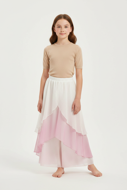 Pantalon Fluide Blanc Rose Dégradé Gaze Ample Enfant - Multicolore Polyester