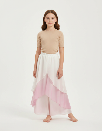Pantalon Fluide Blanc Rose Dégradé Gaze Ample Enfant - Multicolore Polyester