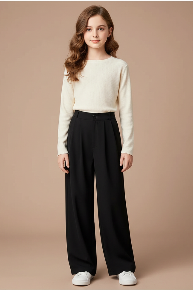 Pantalon Fluide Fille Noir Palazzo - Polyester