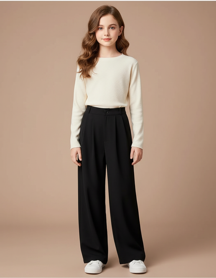 Pantalon Fluide Fille Noir Palazzo - Polyester
