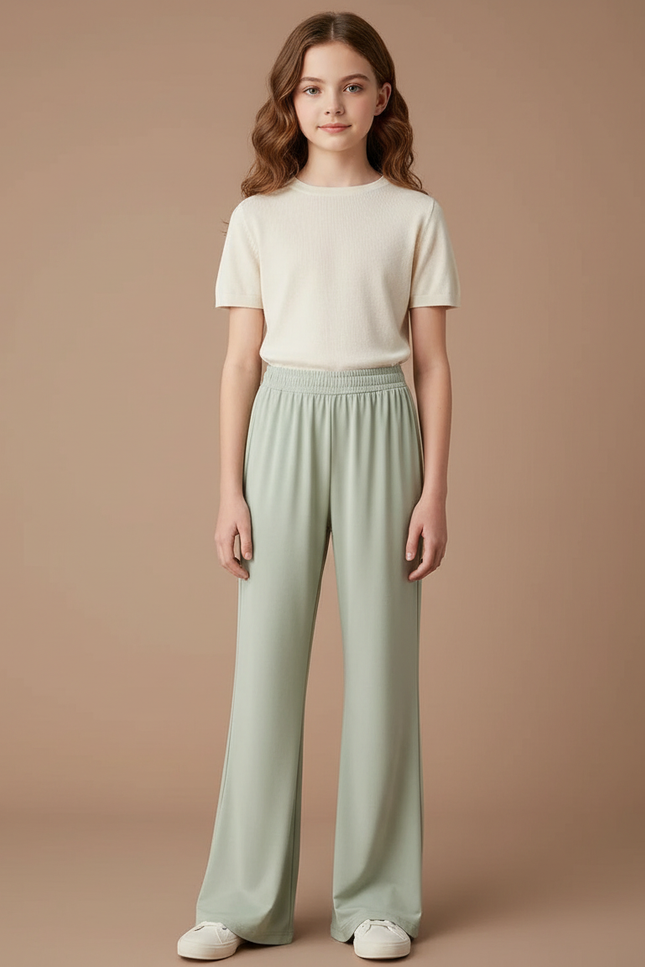 Pantalon Fluide Vert Ample Taille Élastiquée Fille - Polyester