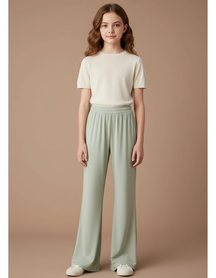 Pantalon Fluide Vert Ample Taille Élastiquée Fille - Polyester