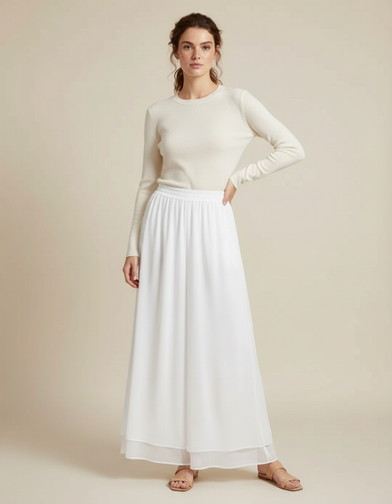 Pantalon Fluide Blanc Ample Taille Haute Chiffon Décontracté - Polyester