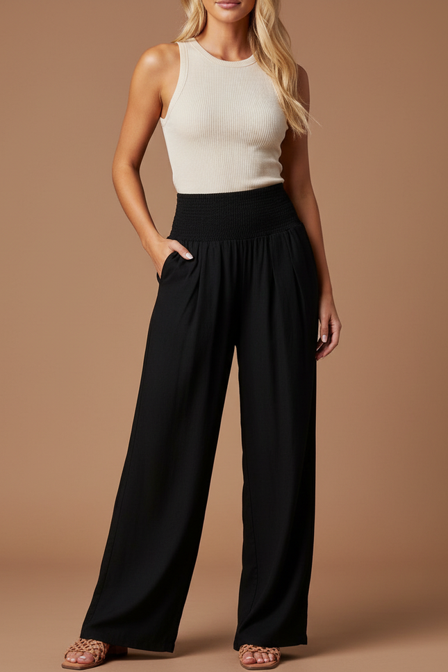 Pantalon Fluide Bohème Chic - Noir Viscose
