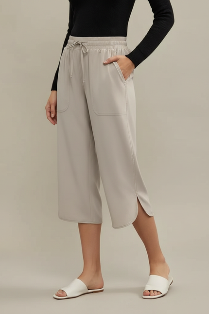 Pantalon Fluide Beige Ample Décontracté Cordon Femme - Polyester