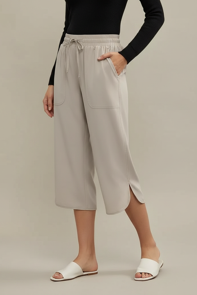 Pantalon Fluide Beige Ample Décontracté Cordon Femme - Polyester