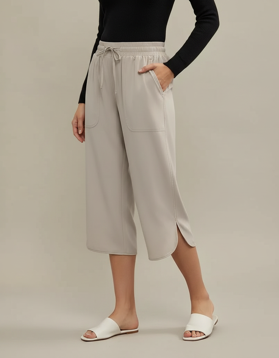 Pantalon Fluide Beige Ample Décontracté Cordon Femme - Polyester