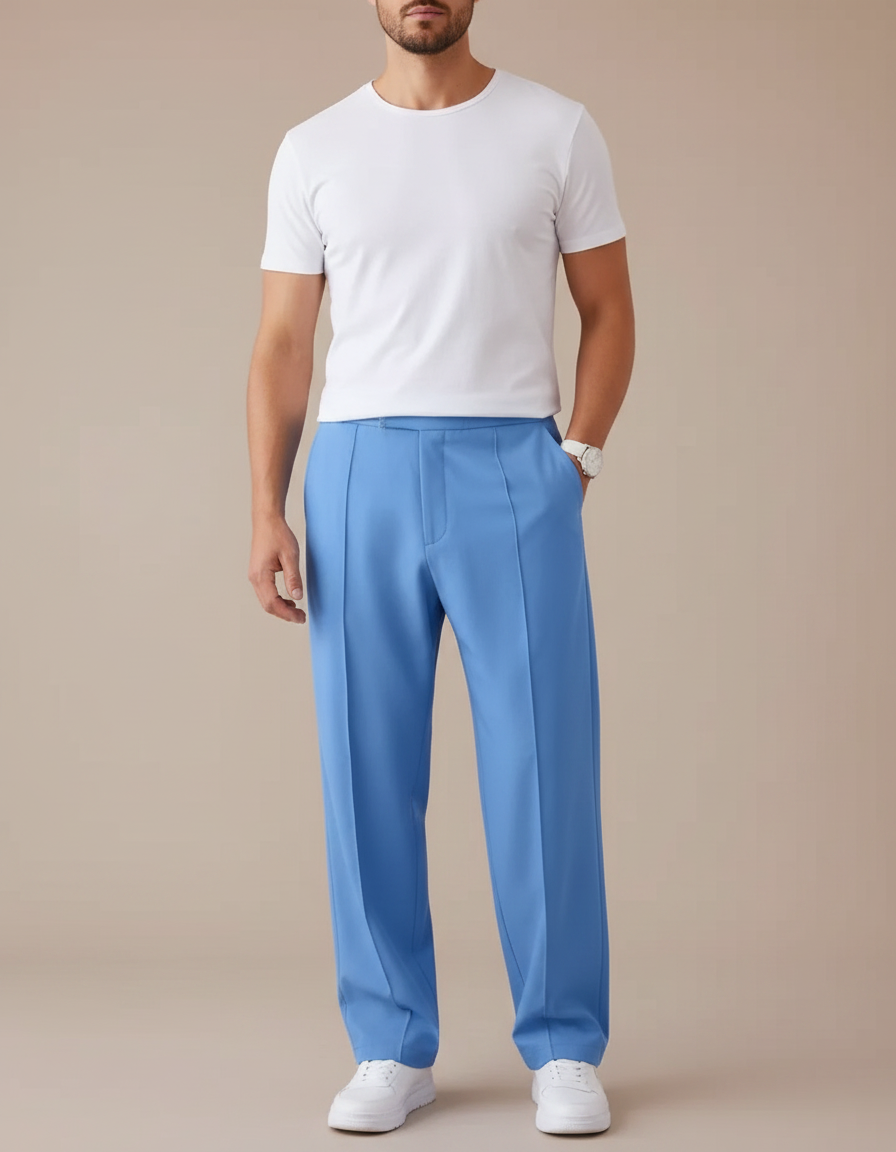 Pantalon Tailleur Fluide - Bleu Polyester