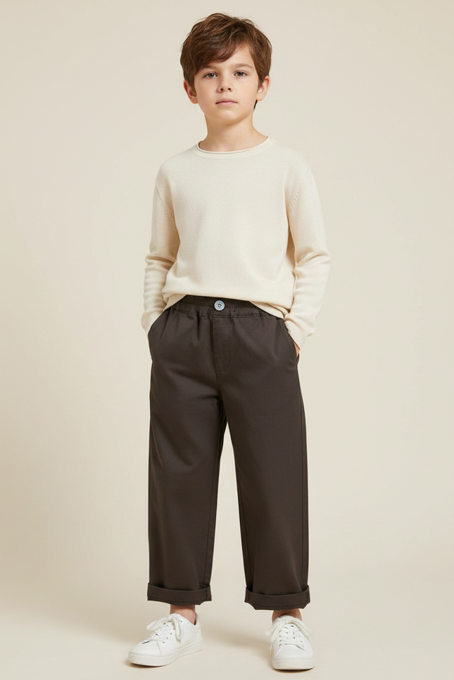 Pantalon Fluide Marron Coton Ample Garçon Décontracté - Gabardine