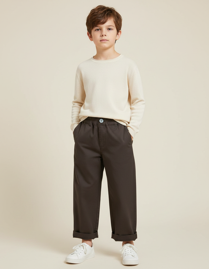 Pantalon Fluide Marron Coton Ample Garçon Décontracté - Gabardine