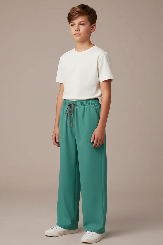 Pantalon Fluide Vert Ample Décontracté Confortable Cordon - Polyester