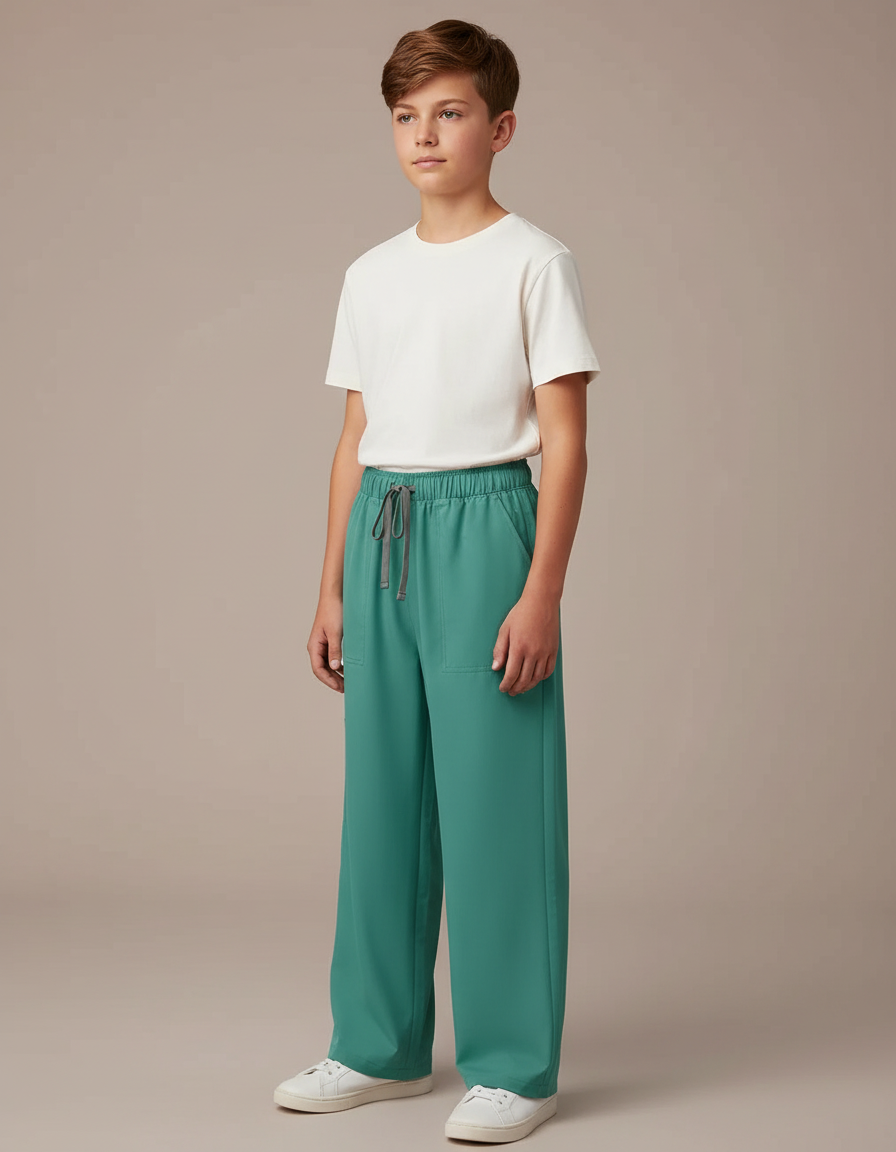 Pantalon Fluide Vert Ample Décontracté Confortable Cordon - Polyester