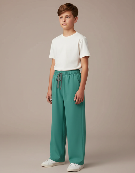 Pantalon Fluide Vert Ample Décontracté Confortable Cordon - Polyester