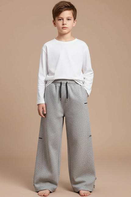 Pantalon Fluide Gris Ample Sport Décontracté Molleton Enfant