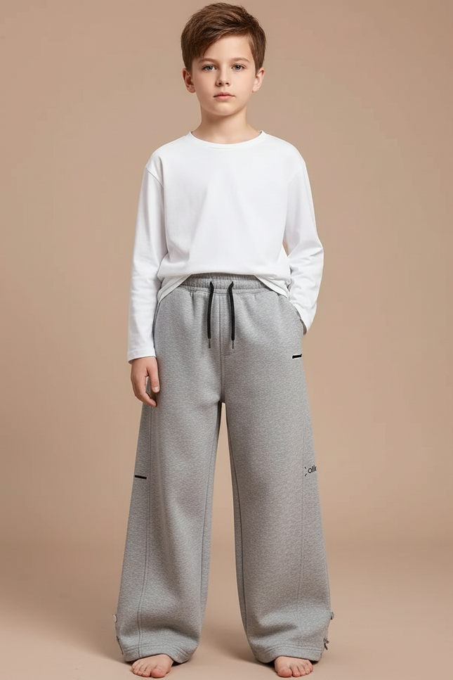 Pantalon Fluide Gris Ample Sport Décontracté Molleton Enfant