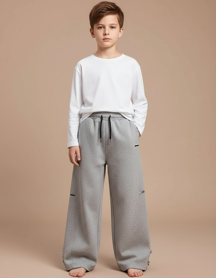 Pantalon Fluide Gris Ample Sport Décontracté Molleton Enfant