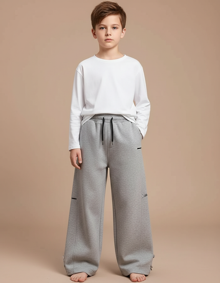 Pantalon Fluide Gris Ample Sport Décontracté Molleton Enfant