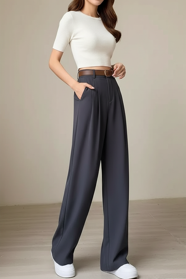 Pantalon Baggy Fluide Femme - Gris Polyester