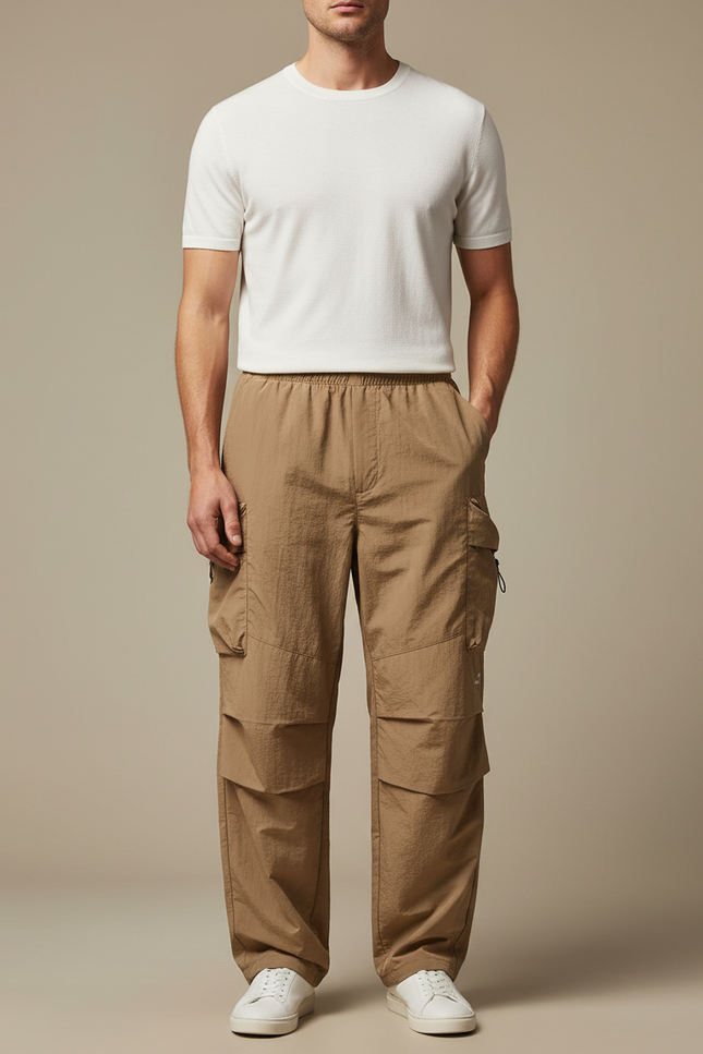 Pantalon Fluide Avec Poche - Beige Polyester