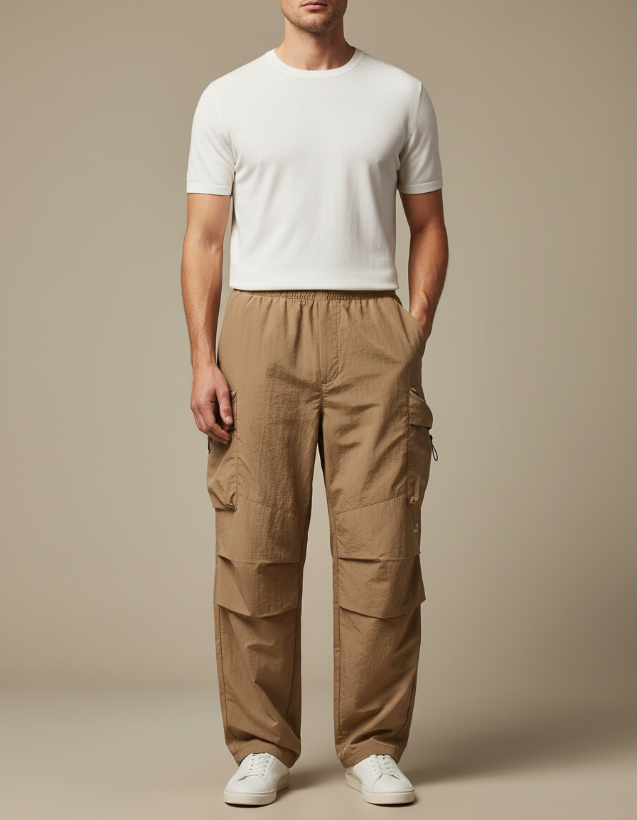 Pantalon Fluide Avec Poche - Beige Polyester