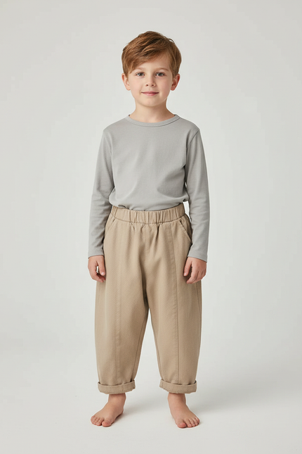 Pantalon Fluide Garçon Beige Coupe Ample - Gabardine