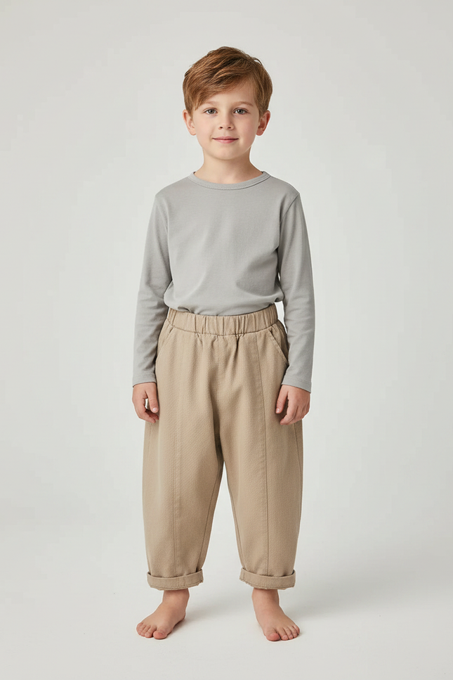 Pantalon Fluide Garçon Beige Coupe Ample - Gabardine