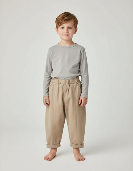 Pantalon Fluide Garçon Beige Coupe Ample - Gabardine