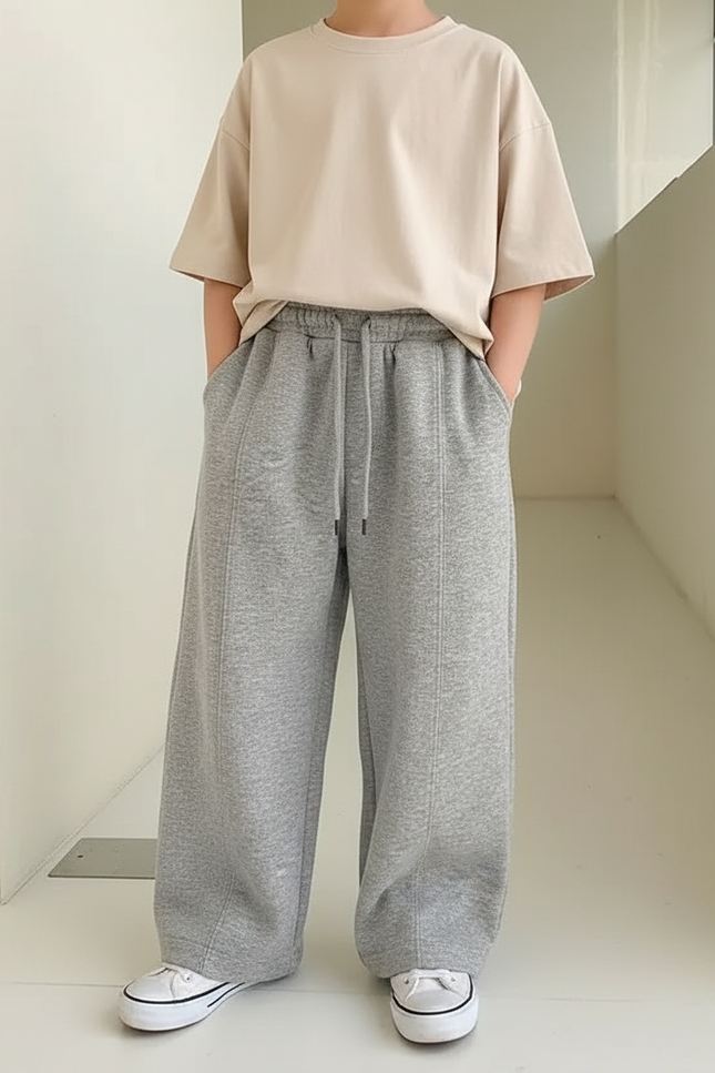 Pantalon Fluide Gris Ample Confortable Enfant Sport - Molleton