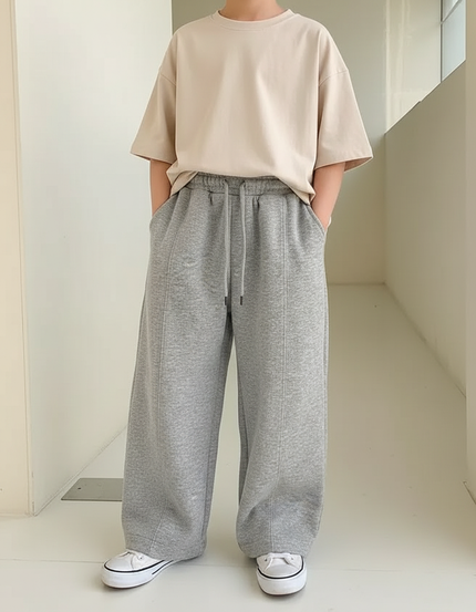 Pantalon Fluide Gris Ample Confortable Enfant Sport - Molleton
