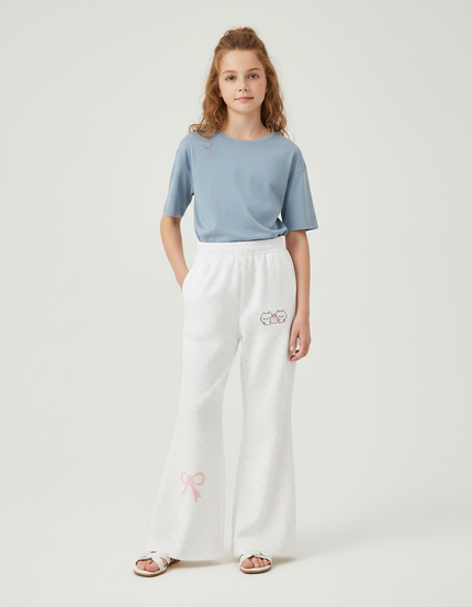 Pantalon Fluide Blanc Évasé Pois Brodé Enfant - Molleton