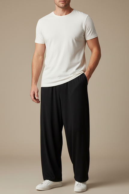 Pantalon Fluide Noir Ample Confortable Élastique Homme - Viscose